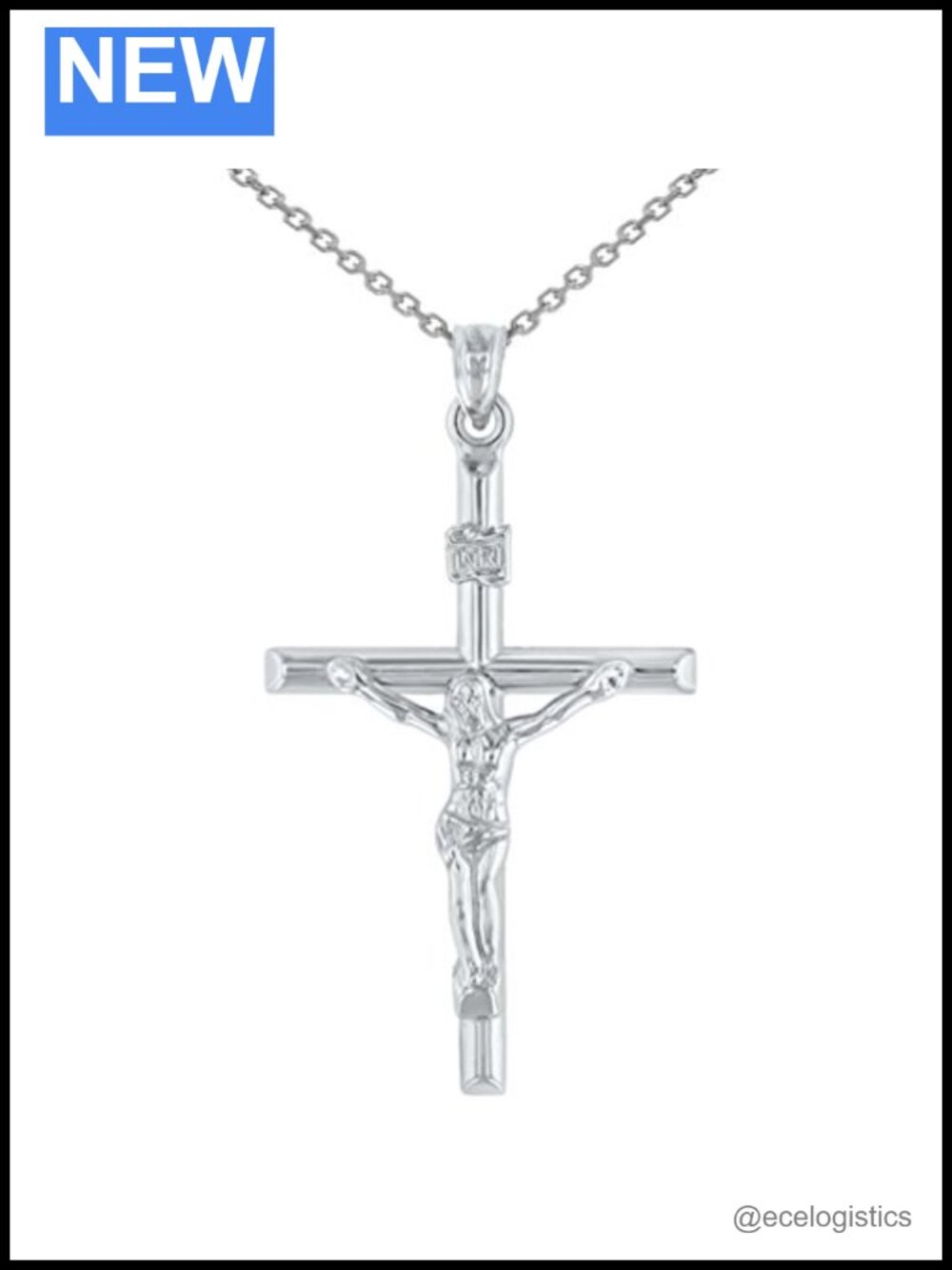 14K White Gold INRI Crucifix Cross Pendant Necklace 20" Chain